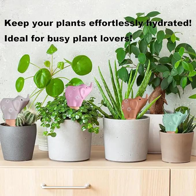 4-Pack Self-Watering Terracotta Spikes for Plants, Automatic Plant Watering Stakes, Keeps Plants Hydrated While You're Away, Ideal for Indoor & Outdoor Use (Elephant Design) by GreenHaven Gardens