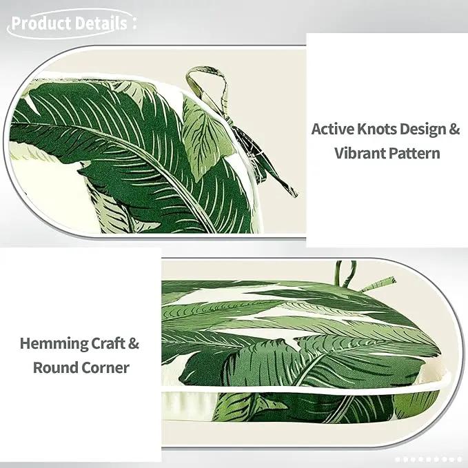 Indoor/Outdoor Chair Cushions 16x17 Inch, Patio Chair Cushions with Ties, All Weather Seat Cushions for Patio Furniture Home Garden Chair Use, Set of 4, Swaying Palms Green by GreenHaven Gardens