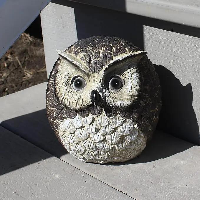 Stocky Owl Garden Decor Holds a Hidden Key Outside - Secret Magnetic Panel Key Hider by GreenHaven Gardens