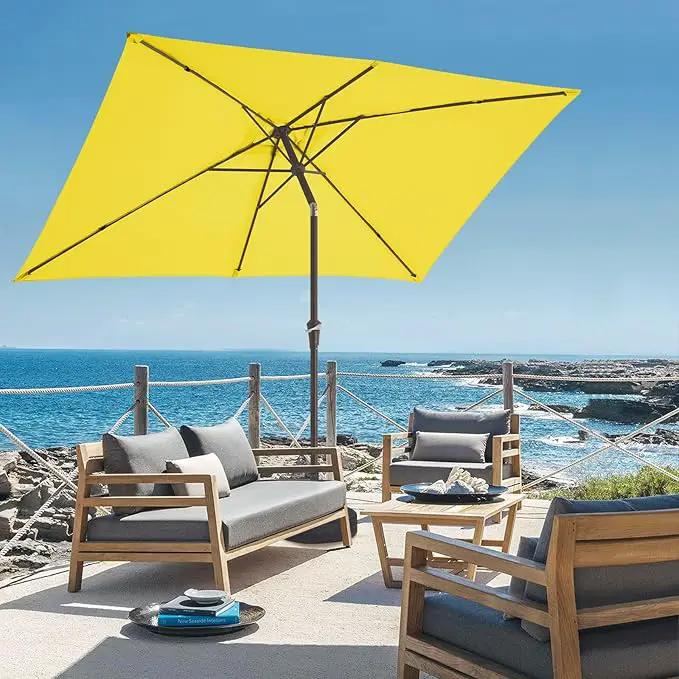 JEAREY 6.5x10 ft Rectangular Patio Umbrellas Outdoor Market Umbrella with Push Button Tilt and Crank, Rectangle Table Umbrella 6 Sturdy Ribs UV Protection for Pool Garden Backyard Deck, Yellow by GreenHaven Gardens