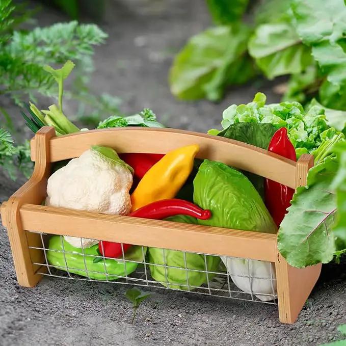 Large Garden Hod Harvest Basket 13 x 9 x 7 Inch, Wooden Harvesting Basket with Handle for Gardening Gathering Gardener Gifts for Wedding Flower Centerpiece Washing Holding Fruits Vegetables by GreenHaven Gardens