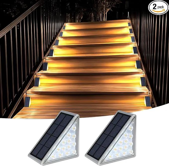 Solar Step Lights for Outside Waterproof IP67, Outdoor Stair Lights 2 Pack, Solar Stair Light Outdoor LED Outdoor Step Lights Decor for Deck, Front Step, Patio, Garden by GreenHaven Gardens
