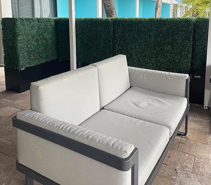 Artificial Boxwood Hedge Divider Wall with Black 201 Stainless Steel Planter Box (60" L X 48" H X 14" D) by GreenHaven Gardens