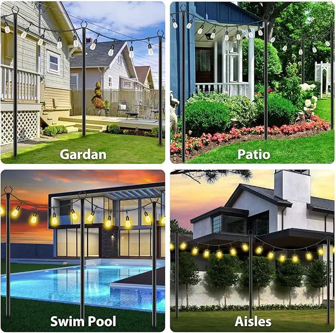 10Ft String Light Poles 4 Pack,Light Poles for Outside Lights,Outdoor with Fence Brackets Hanging Lights,Metal Stand Deck Patio Backyard by GreenHaven Gardens