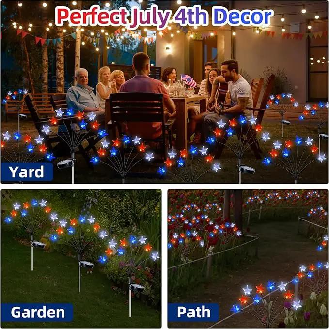 4th of July Decorations Solar Garden Lights, Fourth of July Red White and Blue Star Solar Lights Outdoor, Waterproof Patriotic Decor with 9 LED 2 Lighting Modes for Independence Day, 4 Pack by GreenHaven Gardens