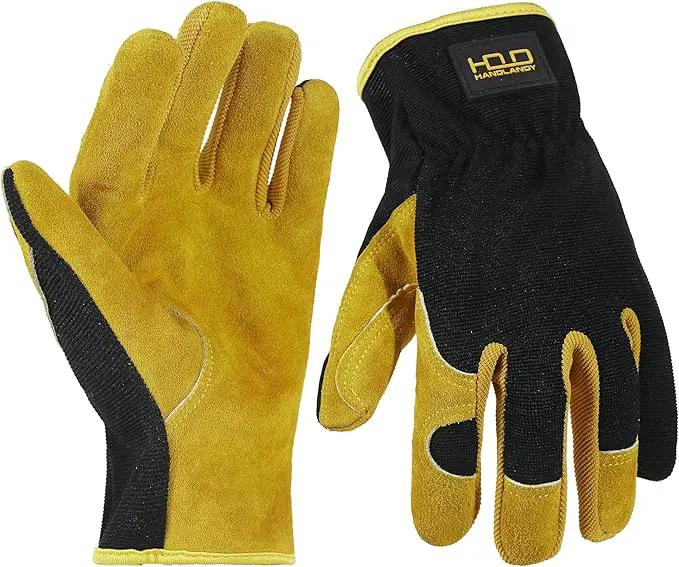 HANDLANDY Leather Work Gloves for Men & Women, Reinforced Durable Garden Gloves, Cowhide Working Glove for Gardening by GreenHaven Gardens