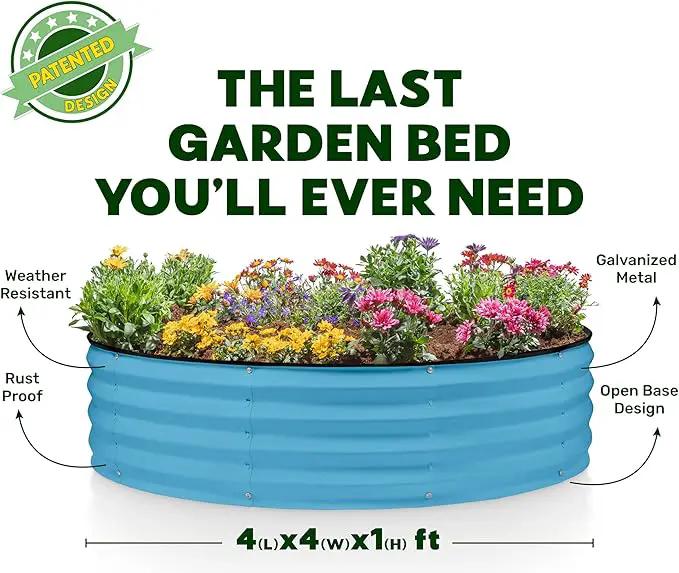 Round Galvanized Raised Garden Bed // 4×4×1 ft Galvanized Raised Garden Beds Outdoor for Gardening, Vegetables, Flowers // Patented Tool-Free Design Round Planter (Teal) by GreenHaven Gardens