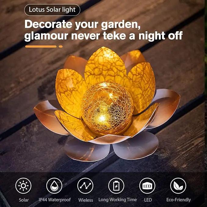 Huaxu Solar Lights Outdoor Garden Decorative Art Metal Lotus Cracked Glass Ball Waterproof Decorations for Pathway Lawn Patio Yard Ground Tabletop Gifts by GreenHaven Gardens