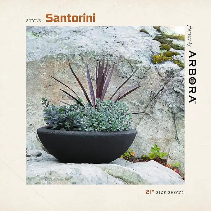 ARBORA 26" Santorini Bowl Polyresin Indoor and Outdoor Planter with Classic Black Finish - Durable, Weatherproof, Lightweight, Large Plant Pot for Patio, Garden, Deck, Entryway by GreenHaven Gardens