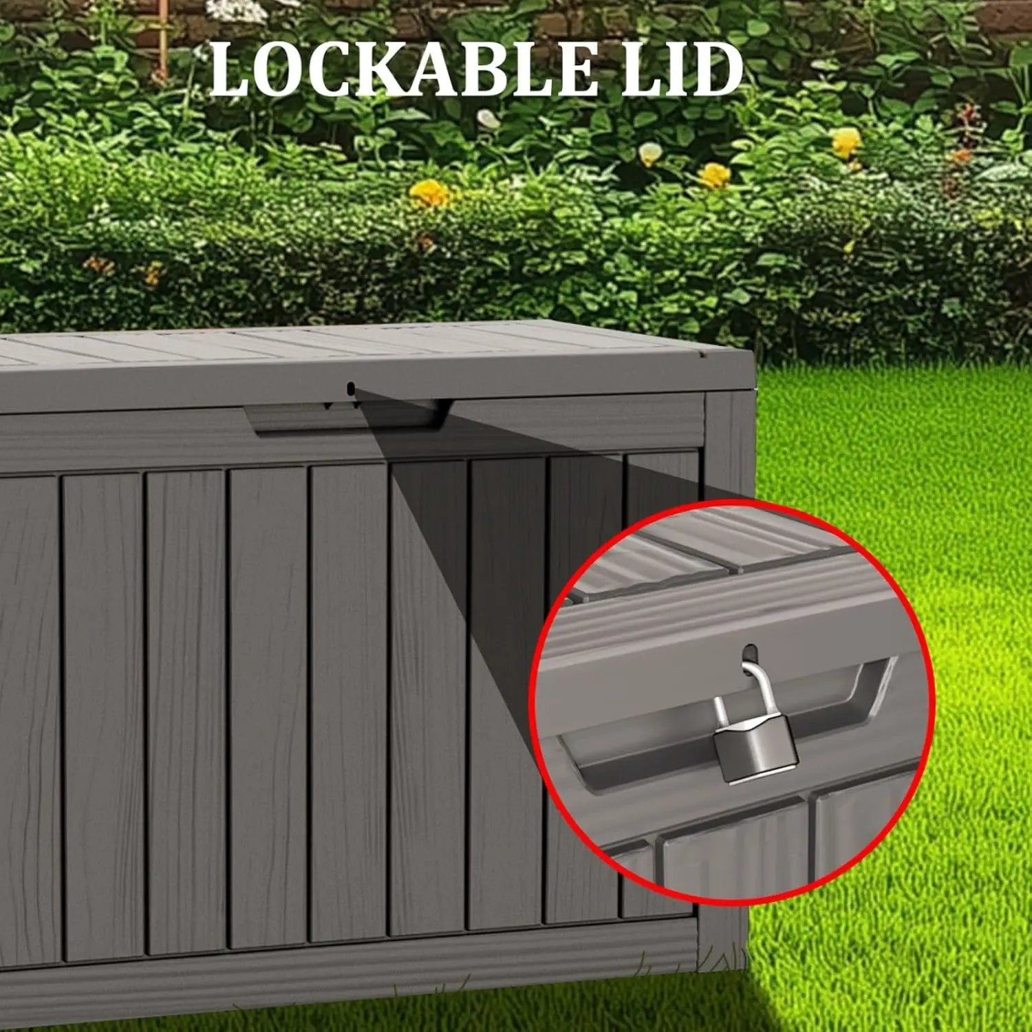 270 Gallon Waterproof Deck Box, Lockable Resin Storage Box for Patio Furniture Cushions Garden Tools and Outdoor Delivery Storage, Coffee by GreenHaven Gardens