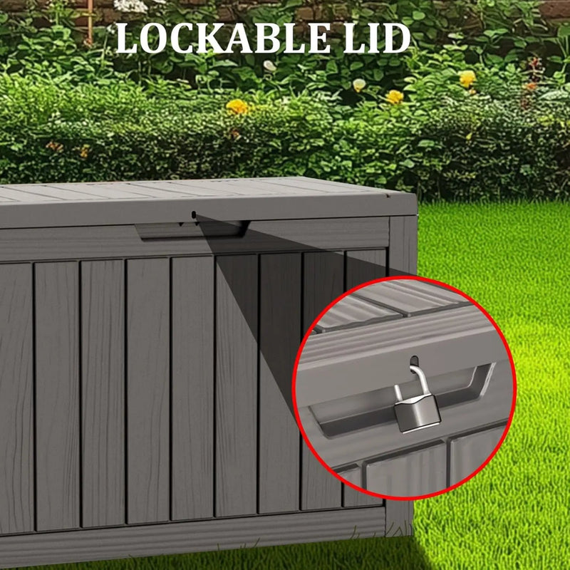 270 Gallon Waterproof Deck Box, Lockable Resin Storage Box for Patio Furniture Cushions Garden Tools and Outdoor Delivery Storage, Coffee by GreenHaven Gardens