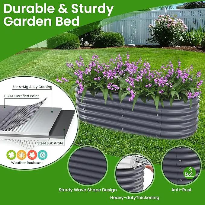 Raised Garden Bed 5x2x1.4 Ft Planter Box for Outdoor - Zinc-Aluminum-Magnesium Stainless Steel Durable Metal Garden Beds Kit for Vegetables, Flowers, Herbs and Succulents (Deep Grey) by GreenHaven Gardens
