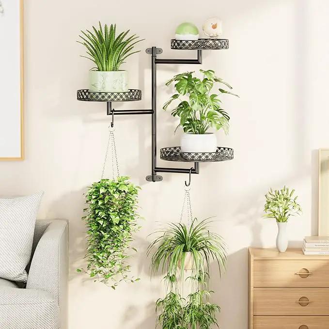 OVICAR Rotating Window Plant Shelves - Indoor Wall Plant Stand 3-Tier Floral Metal Window Shelf Holder for Multiple Plants with Hanging Hooks Home Decor Black by GreenHaven Gardens