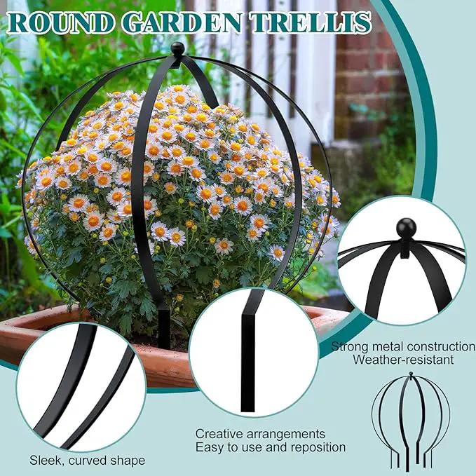 2 Pcs Large Metal Circle Trellis Garden Obelisk Sculpture Globe Trellis for Climbing Plants Outdoor Potted Round Planter Trellis Garden Decor for Patio Doorway Black 18.50 x14.96'' by GreenHaven Gardens