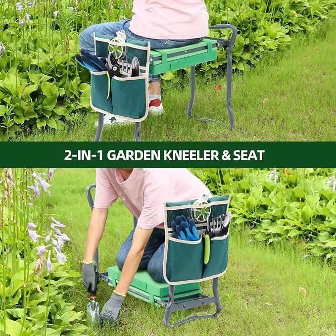 Ohuhu Garden Kneeler and Seat: Upgraded Widened Gardening Stool with Detachable Soft Kneeling Pad, Foldable Garden Bench Heavy Duty with Large Tools Bag and Pouch, Gifts for Women Men Seniors Gardener by GreenHaven Gardens