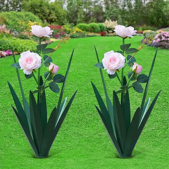 Large Tequila Rustic Sculpture, Home Decor Hand Painted Metal Agave Garden Yard Statue, Outdoor Lawn Ornaments (2 Big Flowers) by GreenHaven Gardens