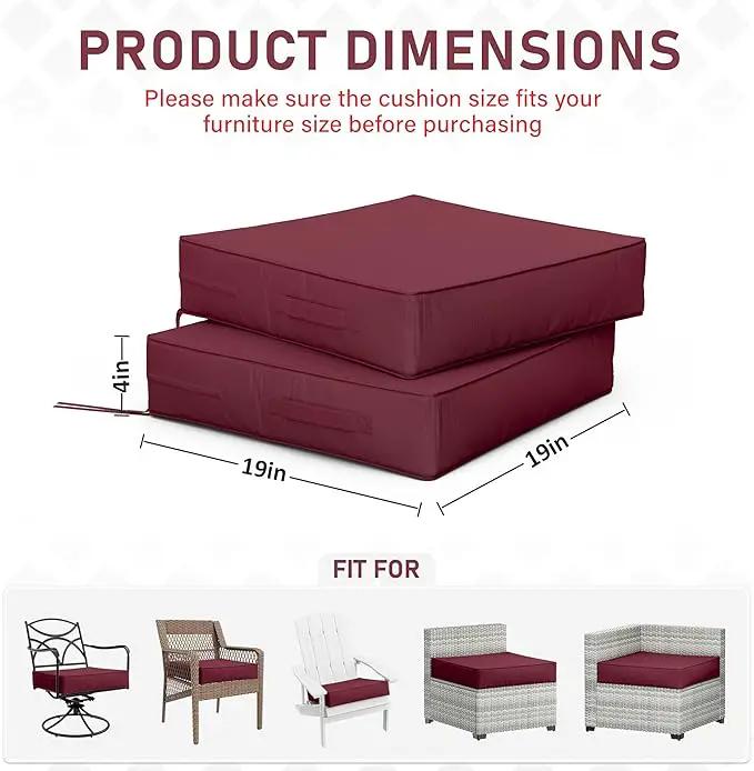 Patio Chair Cushions 19 X 19 X 4 Inch Waterproof Outdoor Seat Cushions for Patio Furniture, Outdoor Sofa Couch Pads with Ties & Handle, Set of 2, Burgundy by GreenHaven Gardens