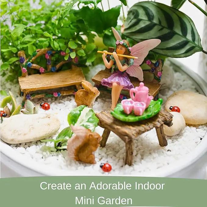 Fairy Garden Accessories Outdoor - Colorful Fairy Garden Starter Kit with a Fairy for a Garden and Miniature Furniture - 14 Piece Set by GreenHaven Gardens