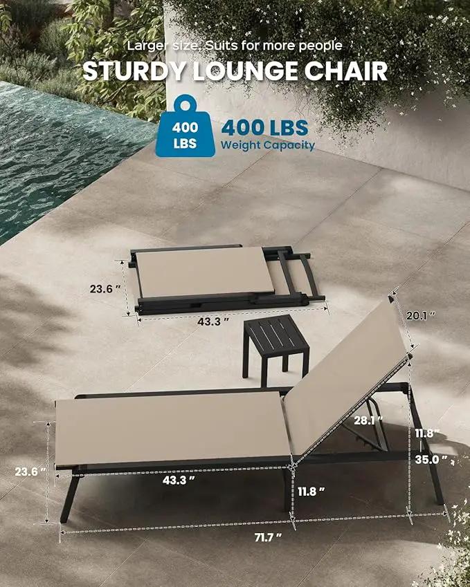 Chaise Lounge Outdoor, Foldable Aluminum Pool Lounge Chairs with 5 Positions Recliner - Free Assembly - Patio Chaise Lounge Chair for Poolside, Beach, Yard (Khaki) by GreenHaven Gardens