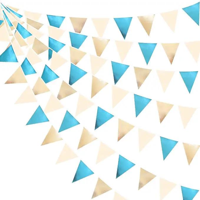 Champagne Gold Sky Blue Beige Decorations Metallic Fabric Triangle Pennant Banner Bunting Flag Garland for Birthday Baby Shower Engagement Wedding Graduation Bridal Shower Party Decorations Supplies by GreenHaven Gardens