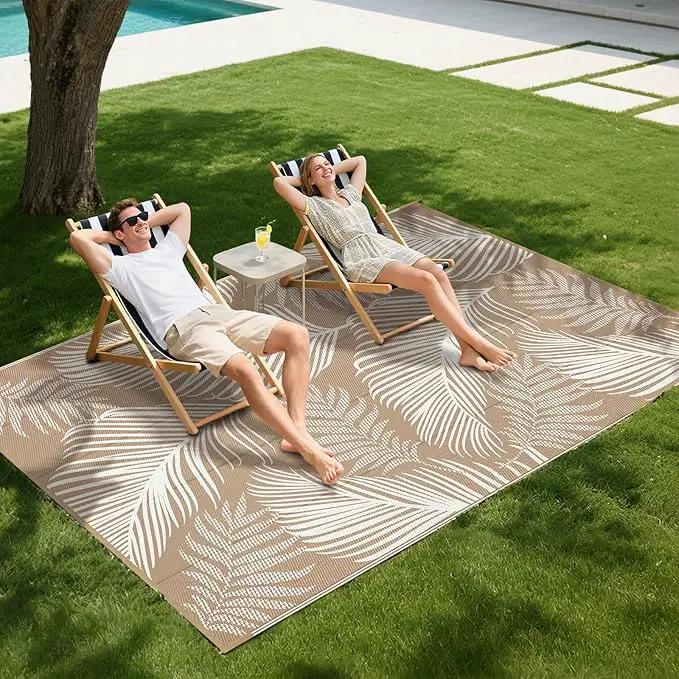 Pauwer Waterproof Outdoor Rug 5x8, Reversible Plastic Straw Patio Camping Rug, Indoor Outdoor RV Mat Carpet for Deck, Camper, Porch, Balcony, Backyard, Picnic, Leaf Brown by GreenHaven Gardens