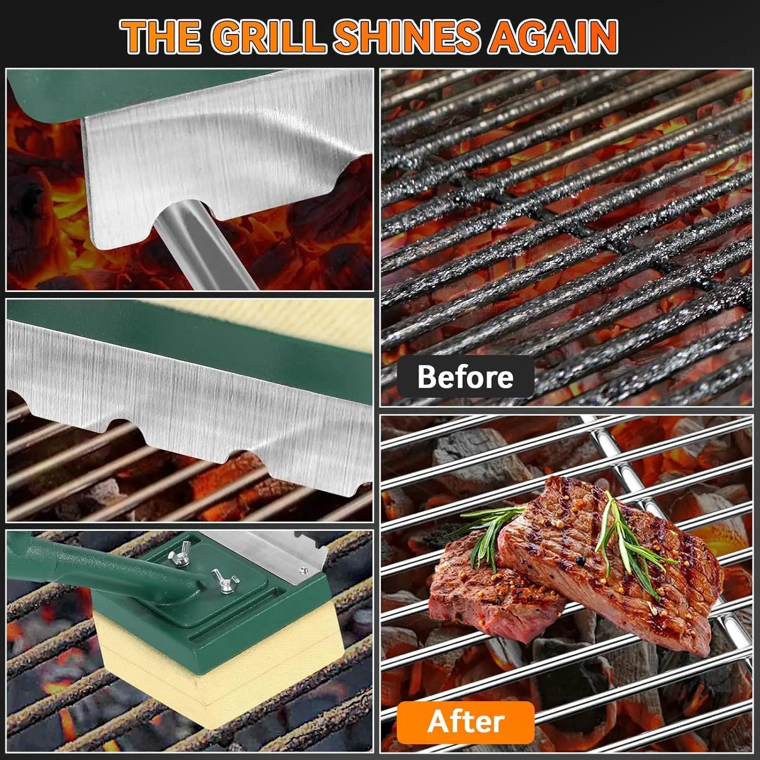 Grill Brush Bristle Free with Scraper,22" Extra Long Steam Grill Brush for Outdoor Grill,Replaceable Cleaning Head,Safe Grill Cleaner for Cast Iron/Stainless-Steel Grates,Ideal BBQ Gifts for Men Dad by GreenHaven Gardens