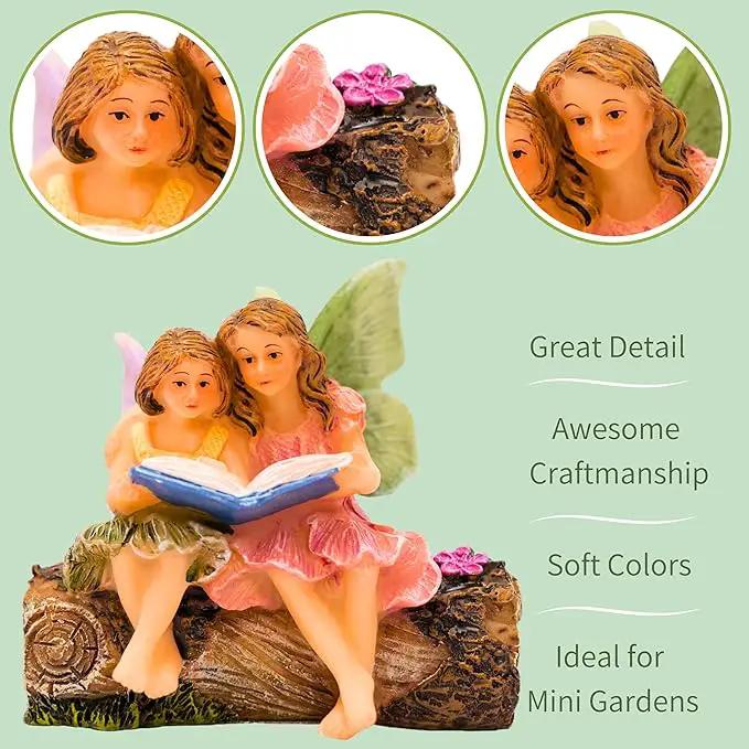 Fairies for Fairy Garden, Fairy Garden Accessories for a Garden - Garden Fairies for a Miniature Fairy Garden - Cute Fairy Garden Fairies, Sitting Sister Fairies by GreenHaven Gardens