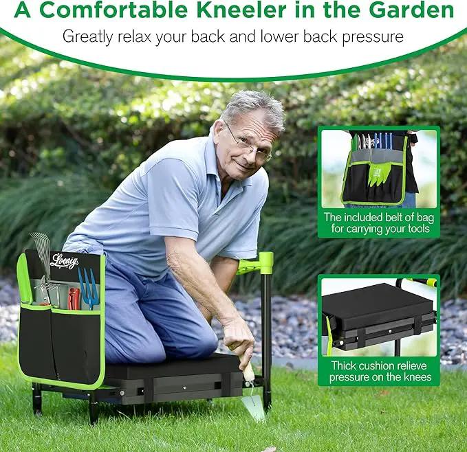 10.8” Wide Garden Kneeler and Seat, Heavy Duty Foldable Gardening Stool with Tool Belt Pouch, Included Thickened Kneeling Pad, Portable Gardening Bench Chair for Seniors & Parents by GreenHaven Gardens
