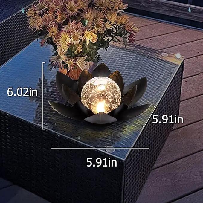 Huaxu Solar Lights Outdoor Garden Decor Metal Black Lotus Decoration, Crackle Globe Glass Waterproof LED Outside Table Lamp for Patio,Lawn, Yard,Walkway,Tabletop,Ground Gifts for Mom by GreenHaven Gardens