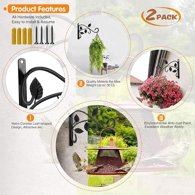 4 PCS Metal Hanging Hook Plants Brackets, 12 Inch Iron Wall Mount Bracket Durable Rust-Resistant Plant Hanger Hook for Hanging Plants Bird Feeder Lantern Wind Chimes by GreenHaven Gardens