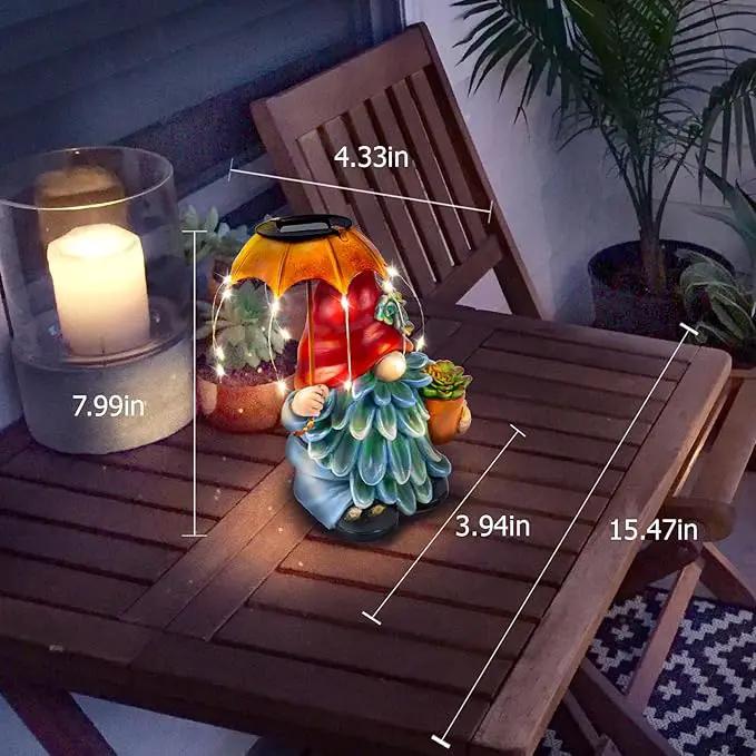 Solar Outdoor Statues Gnome Garden Decor, Garden Gnome with Solar LED Umbrella Decorative for Patio, Balcony, Lawn, Yard Ornament - Unique Gardening Gifts for Mom Grandma by GreenHaven Gardens