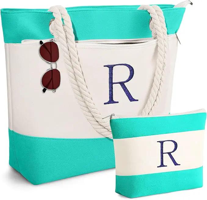 YOOLIFE Beach Bags for Women - Initial Tote Waterproof Bag with Makeup Bag, Mothers Day Gifts for Women Mom Friend Birthday by GreenHaven Gardens