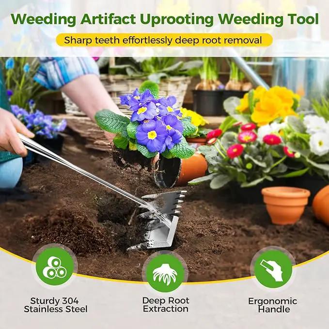 2025 Upgraded Weed Puller Tool,Portable Garden Weed Rake Uprooting Weeding Tool with Handle,6 Tooth Manganese Steel Manual Weeder Remover Tool for Gardening Backyard Farm Planting & Weeding by GreenHaven Gardens