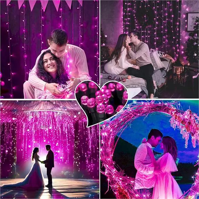 2 Pack 400 LED Solar Pink String Lights Valentine Decor, 8 Modes Solar String Lights for Outside, Waterproof and Solar Powered Outdoor Lights for Valentine Yard Garden Tree Wedding Party (Pink) by GreenHaven Gardens
