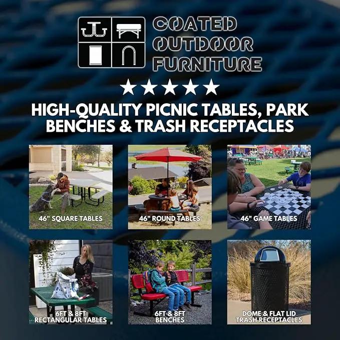 Coated Outdoor Furniture Heavy-Duty Portable ADA-Compliant Outdoor Picnic Table, Expanded Metal Patio Dining Furniture Made in America (8ft Rectangular, One-Side Handicap, Brown)
