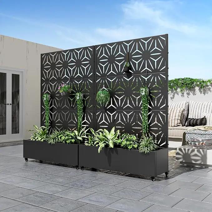 Casaphoria Metal Raised Garden Bed with Trellis and Wheels, 72"x47"x16" Planter Box for Climbing Plants, Vegetables & Vines, Features Drainage Holes and Privacy Screen (Black-Star) by GreenHaven Gardens