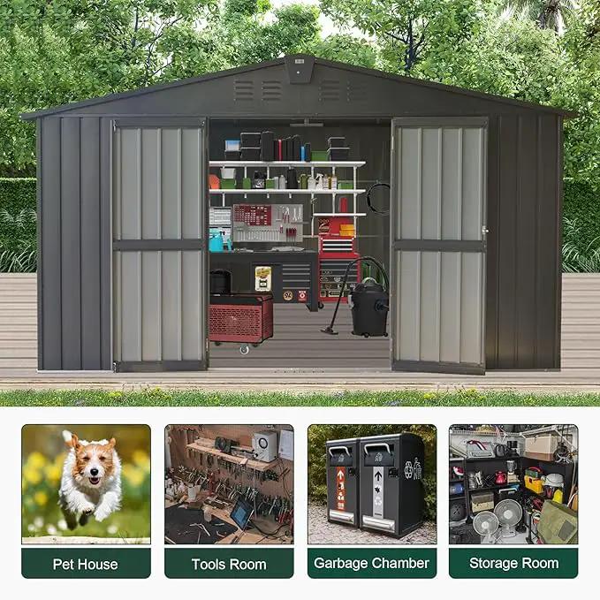 Domi Outdoor Storage Shed 11' x 9', Metal Steel Utility Tool Shed Storage House with Double Lockable Doors & Air Vents for Backyard Patio Garden Lawn Dark Grey by GreenHaven Gardens