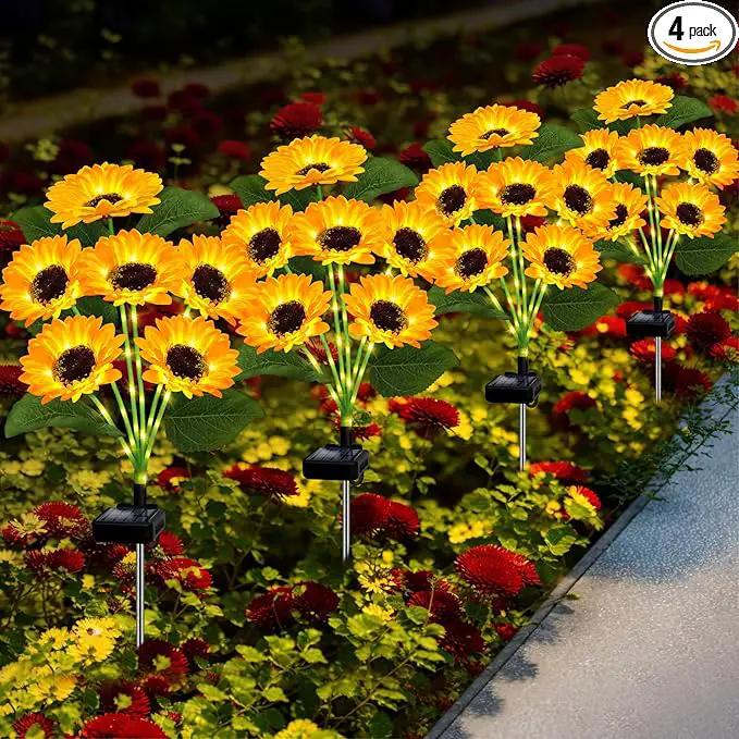 Solar Lights Outdoor Garden Decor,4 Pack with 24 Sunflower Lights,Solar Flowers Lights Waterproof,Sunflowers Gifts for Mom Women Grandma Birthday,Decorative Stakes Lights for Yard Patio Lawn by GreenHaven Gardens