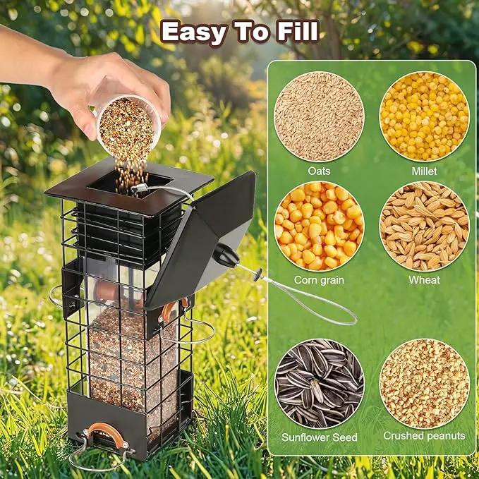 Squirrel Proof Bird Feeder - Metal Outdoor Design with 4 Feeding Ports, Wild Bird Feeders for Outside, 2.5lb Large Capacity, Ideal Gift for Bird Lovers by GreenHaven Gardens