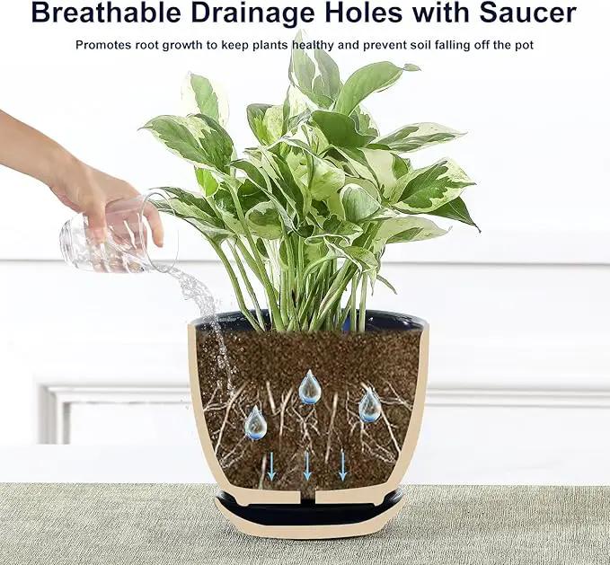 Sureasy Succulent Pots, 3.5 Inch Flower Pots for Indoor Plants, Small Plant Pots with Saucer & Drainage, Decorative Ceramic Planters for Succulent, Cactus, Set of 4, Blue by GreenHaven Gardens