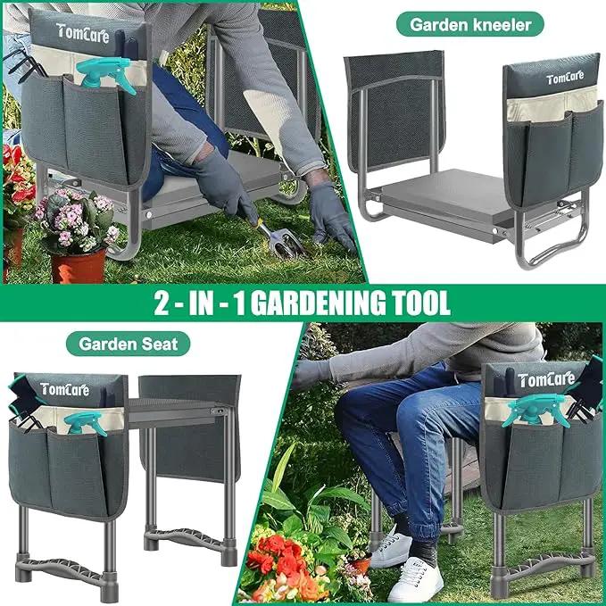 TomCare Garden Kneeler and Seat 10.64” Wider Larger Soft Kneeling Pad Garden Bench with 2 Large Tool Pouches Heavy Duty Garden Stool Foldable Tools Gardening Gifts for Women Men Gardeners,Grey by GreenHaven Gardens