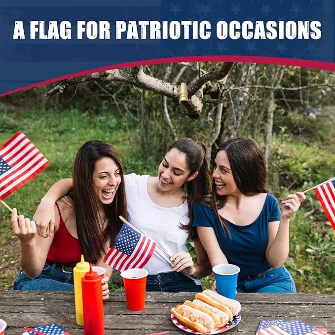 Super Tough 4"x6" Cotton US Stick Flag with Spear Tip - USA-Made Hand Held American Ensign for Parades, Holidays, and Events - Durable Cotton Fabric - Ideal for Patriotic Celebrations -100 Pack by GreenHaven Gardens