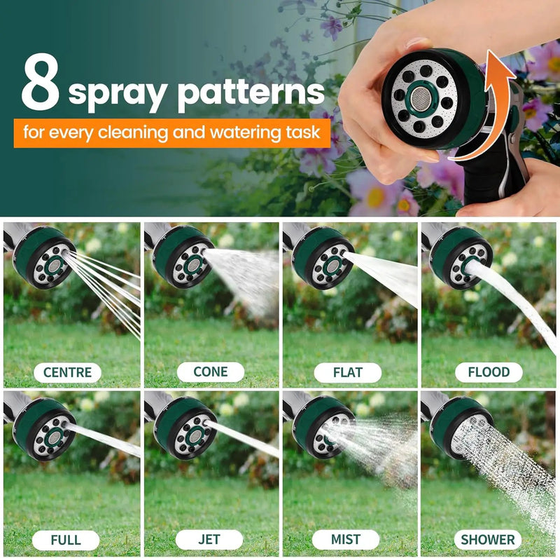 Garden Hose Nozzle, Heavy Duty Metal Water Hose Sprayer Nozzle with 8 Spray Patterns, High Pressure Handheld Nozzle with Flow Control for Lawn & Plant Watering, Car Washing – Forest Green by GreenHaven Gardens
