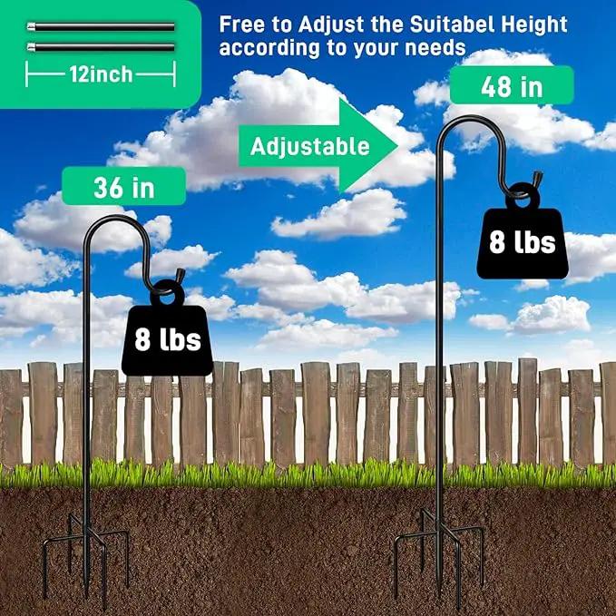 5-Prong Shepherd Hooks for Outdoor 2 Pack Heavy Duty Iron Garden Hooks for Hanging Plants, Bird Feeders, Lanterns, Solar Lights, and Wedding Decor – Rust-Resistant, Adjustable, Easy to Install 48 Inch by GreenHaven Gardens