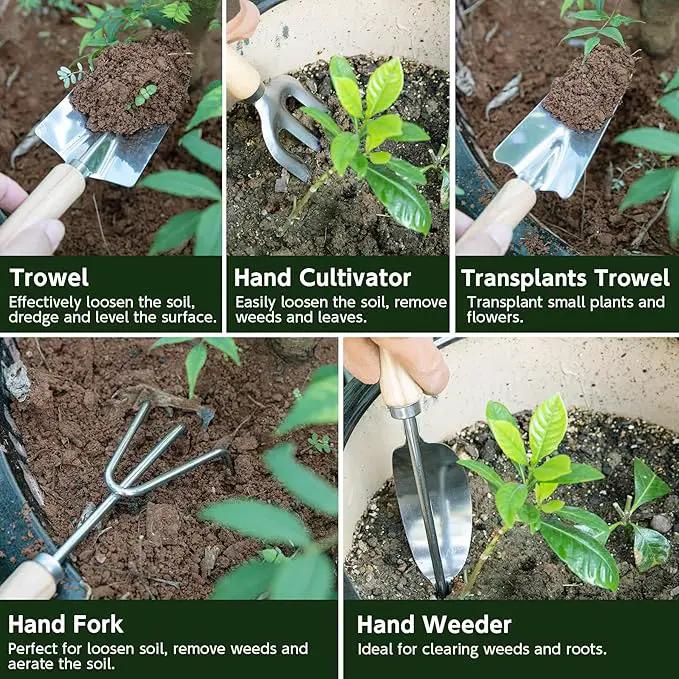 Gardening Tools Set of 12-Piece, Rust-Proof Durable Stainless Steel Gardening Supplies, Heavy Duty Gardening Hand Tools with Floral Storage Bag, Ideal Gardening Gifts for Women and Men by GreenHaven Gardens