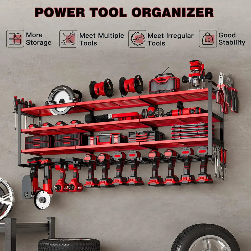 48" Large Power Tools Organizer Wall Mount,12 Drill Holder for Garage, Workshop Heavy Duty Storage Rack (Red) by GreenHaven Gardens