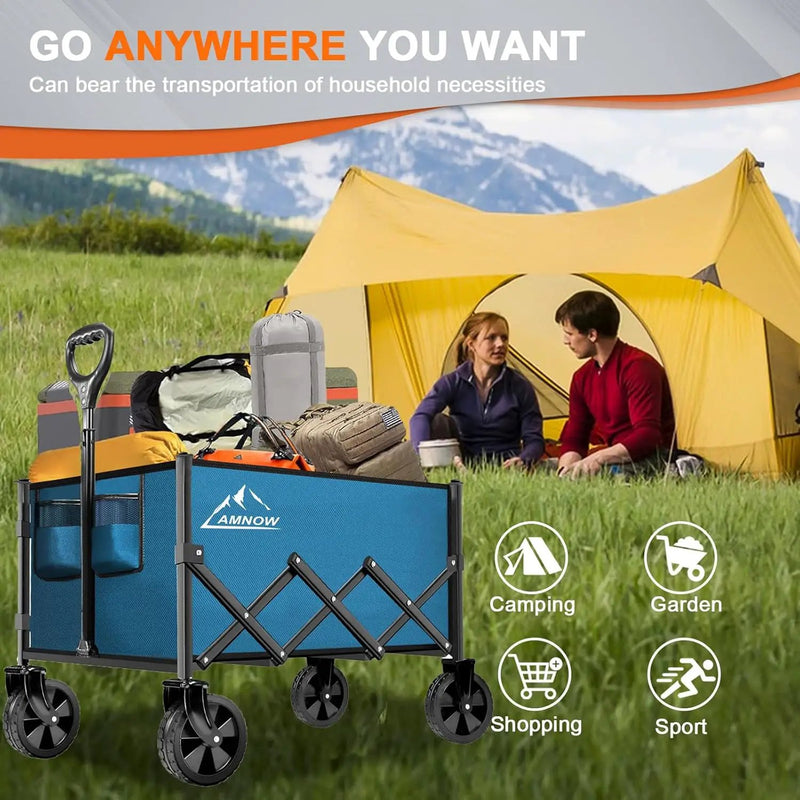 Collapsible Folding Wagon Cart, 350LBS Utility Large Capacity Cart Foldable Wagon with All Terrain Wheels, Grocery Wagons Carts for Garden Shopping Sports Camping, Blue by GreenHaven Gardens
