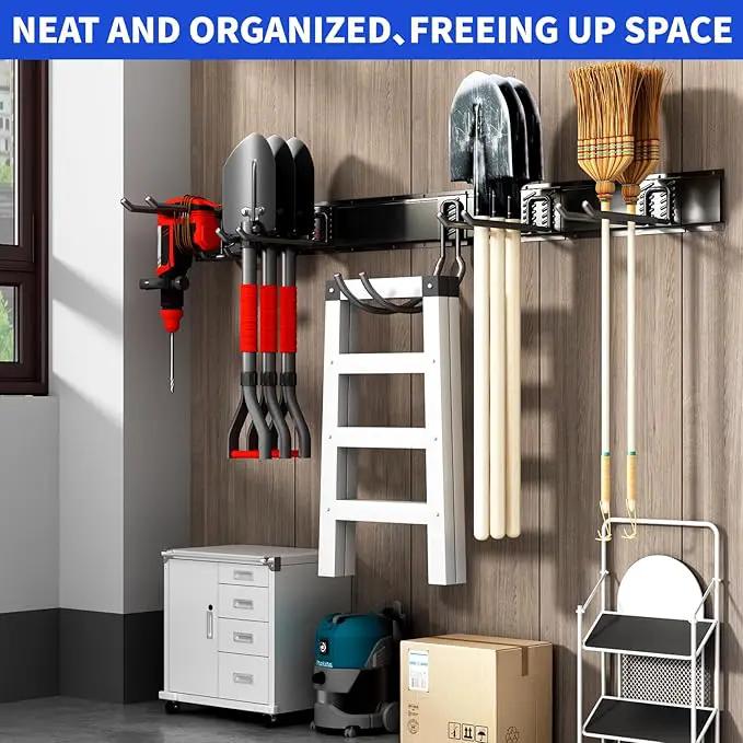 Garage Organization Tool Organizer Wall Mount, 64inch Heavy Duty Garden Tool Organizer Storage System, Easy Install with 10 Adjustable Hooks, for Garage, Basement, Shed, Workshop(Black) by GreenHaven Gardens