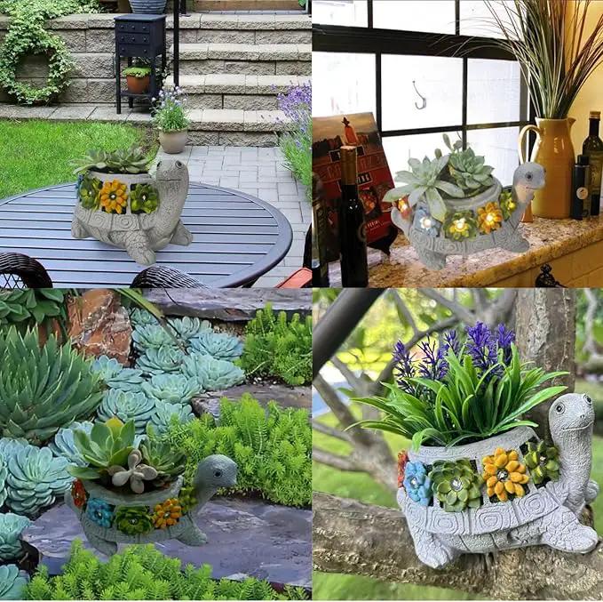 GUCHO Solar Garden Outdoor Statues Turtle with 5 Led Lights (Not Include Real Succulent),Lawn Decor Tortoise Statue for Patio, Balcony,Yard,Garden Decorations,Unique Gifts for Women Men by GreenHaven Gardens