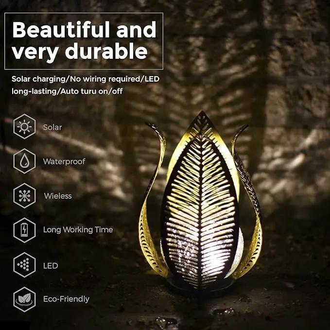 Solar Garden Lights Waterproof Decorations,Crackle Globe Glass,Metal Palm Leaf Solar Lights for Outdoor Decor On Garden,Patio,Yard,Front Porch,Tabletop Lamp-Perfect Gifts by GreenHaven Gardens
